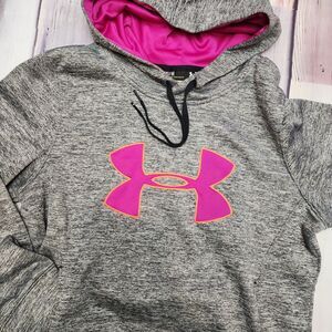 Under Armour Hoodie Womens Medium Heather Gray W/ Fabric Logo Pullover